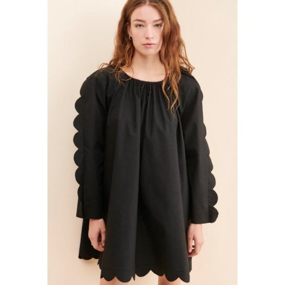 COPY - Anthropologie Naya Rea Black Daria Scalloped Cotton Poplin Dress